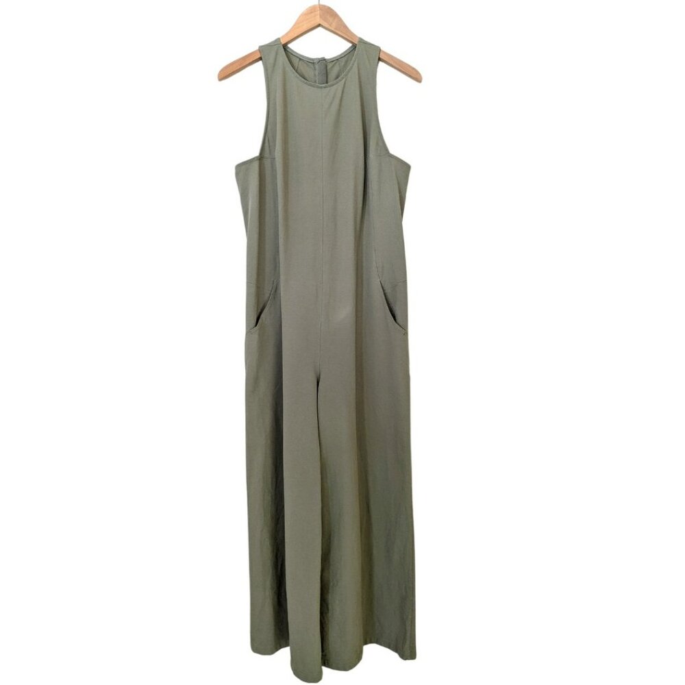 lululemon Pocketed Wide Leg Jumpsuit Size 8 Sage Green Back Zip